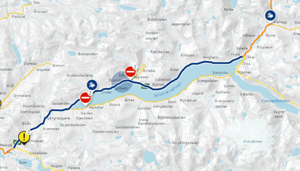 E39 er stengt frå Moskog til Skei