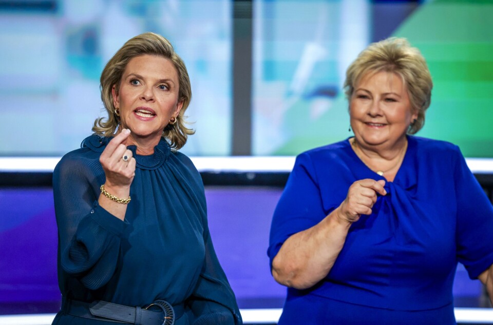 Frp-leiar Sylvi Listhaug og Høgre-leiar Erna Solberg får fleirtal på augustmålinga frå FriFagbevegelse og Dagsavisen. Foto: Paul S. Amundsen/NTB/NPK.