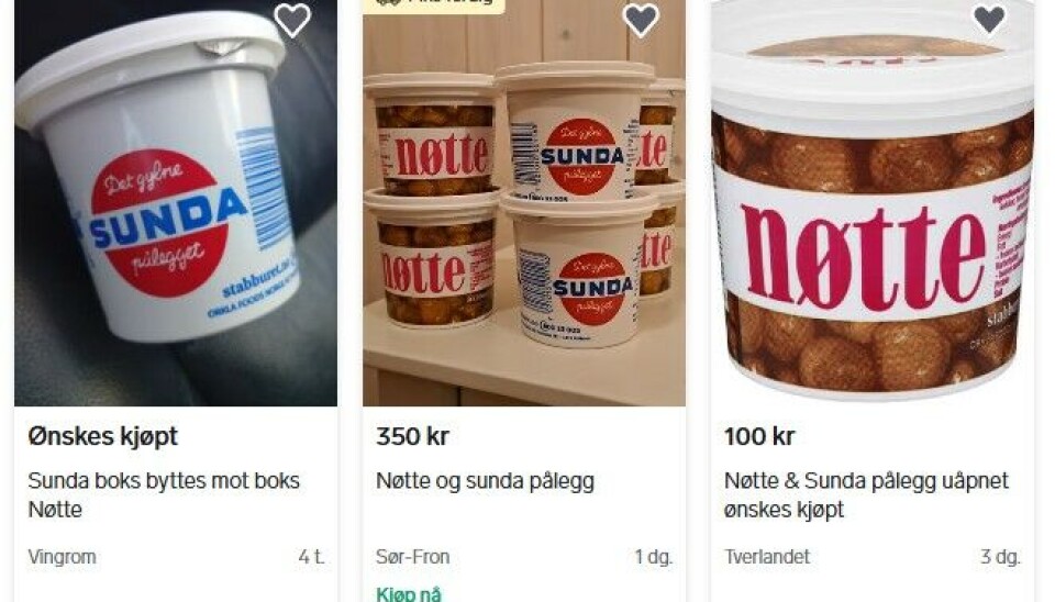 No kan du tene gode pengar viss du har ein boks med Nøtte eller Sunda til overs. Foto: Skjermdump: Finn.no.